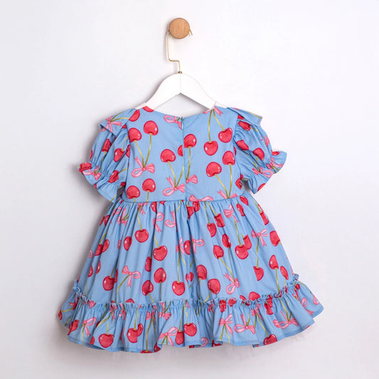 Blue Cherry Print Dress