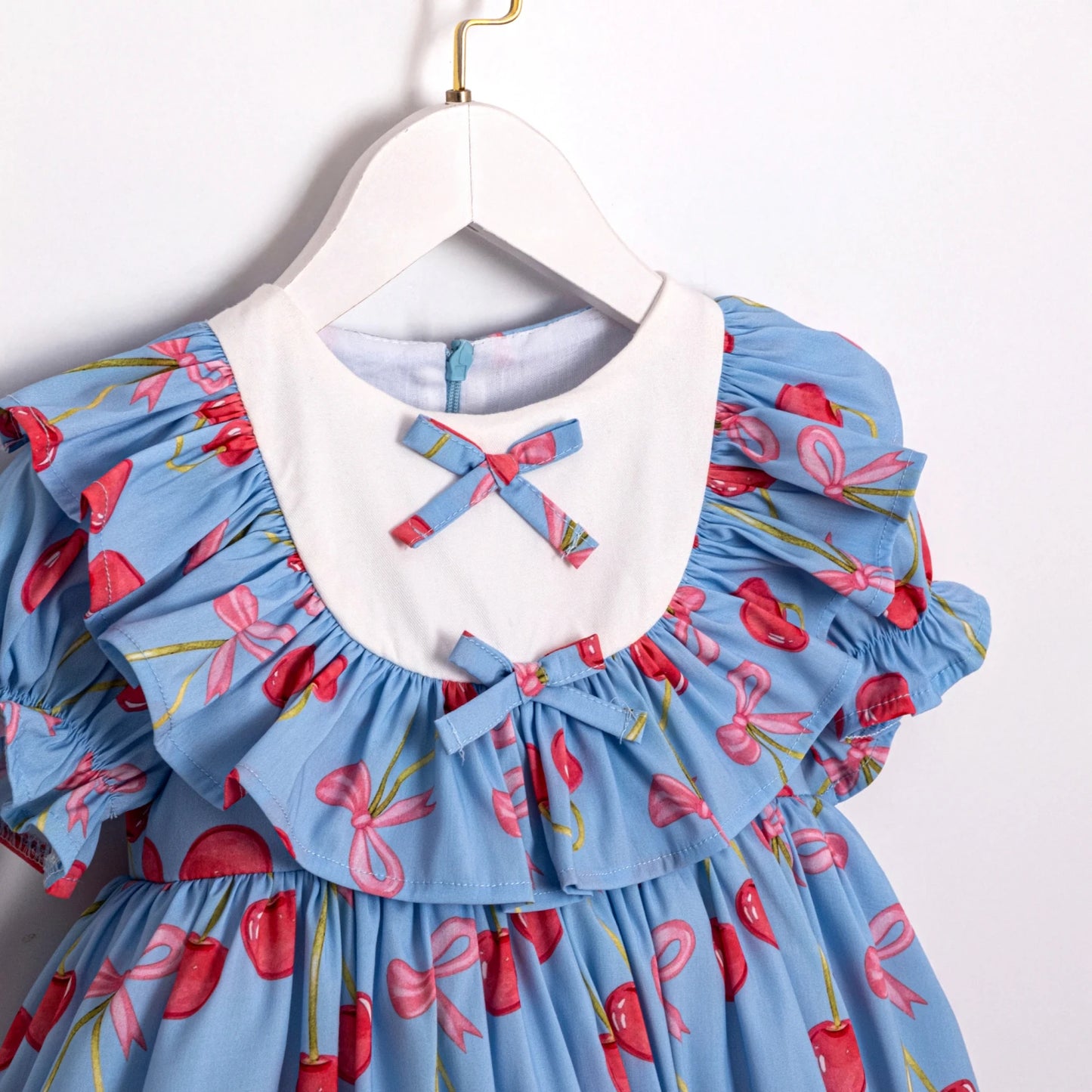 Blue Cherry Print Dress