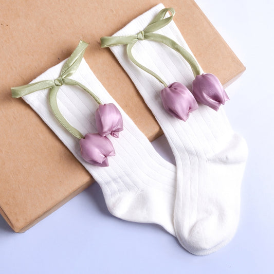 Tulip Detail Socks with Ribbon