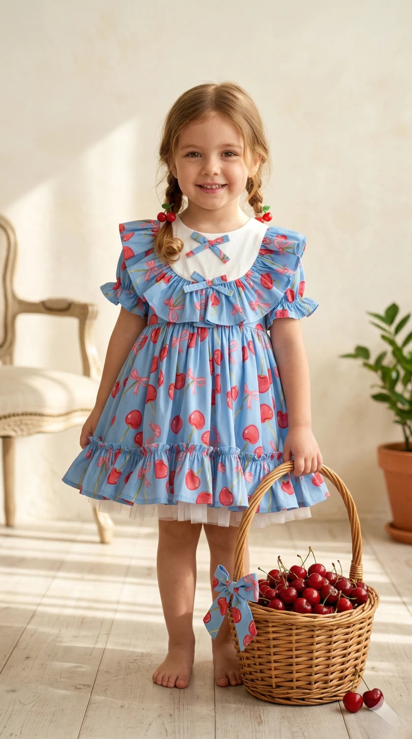 Blue Cherry Print Dress