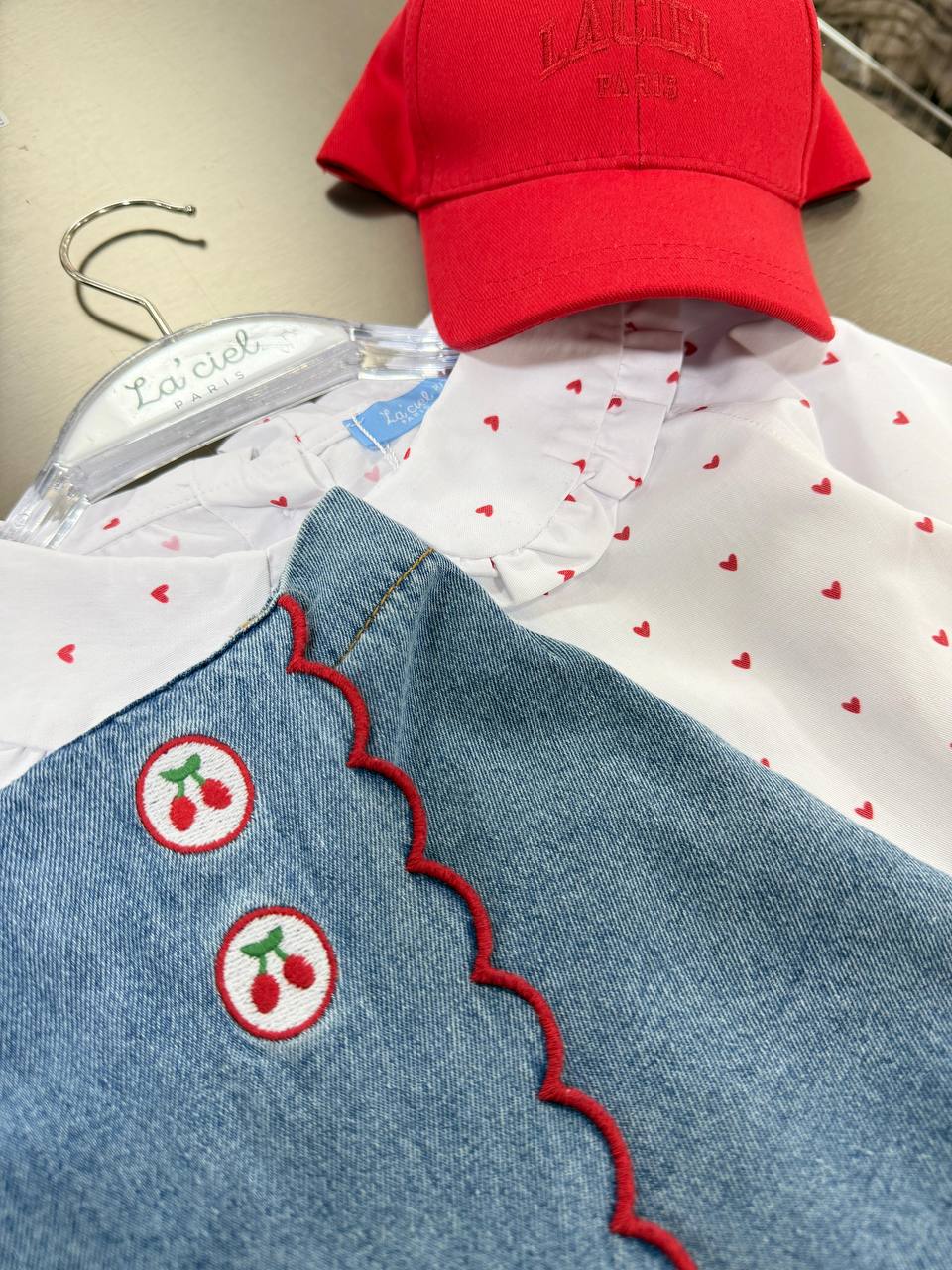 Sweet Cherry Denim Skirt Set