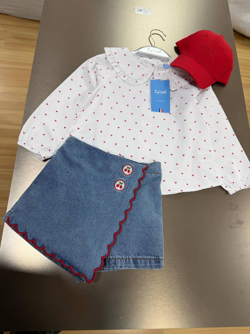 Sweet Cherry Denim Skirt Set