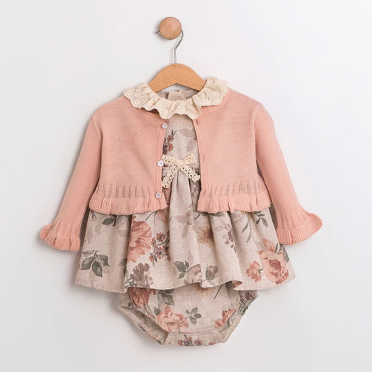 Floral Dress with Knit Cardigan Set