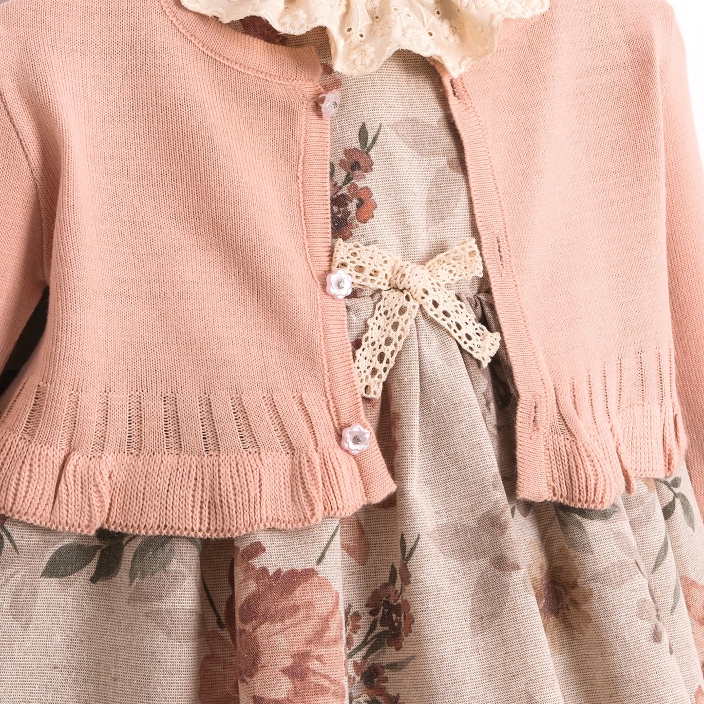 Floral Dress with Knit Cardigan Set