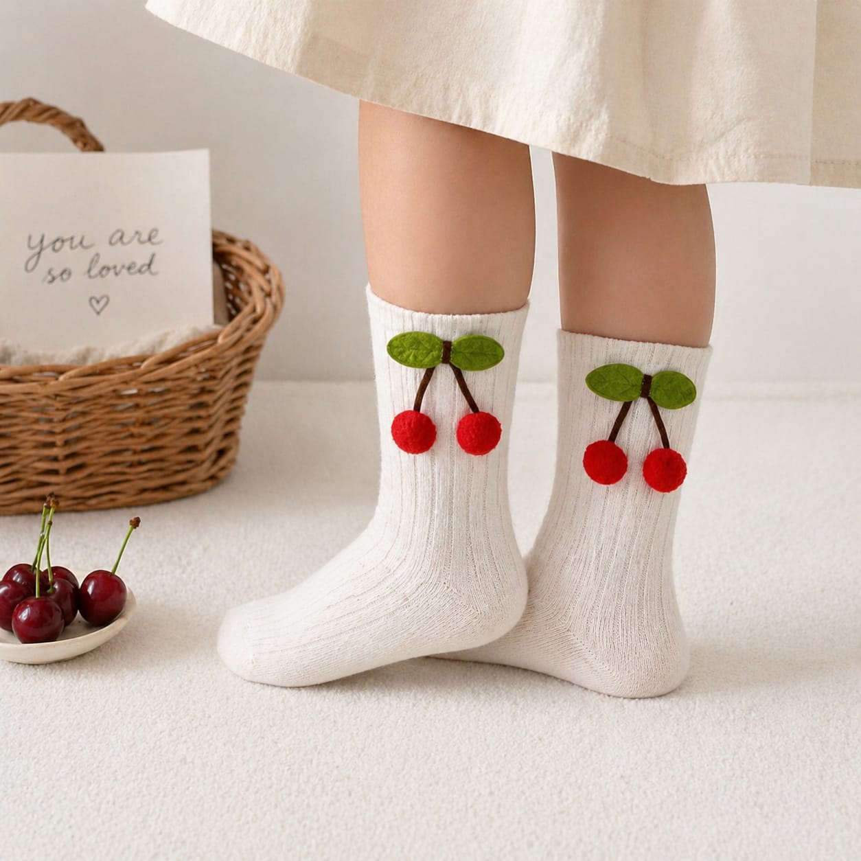 Cherry Embroidered Socks